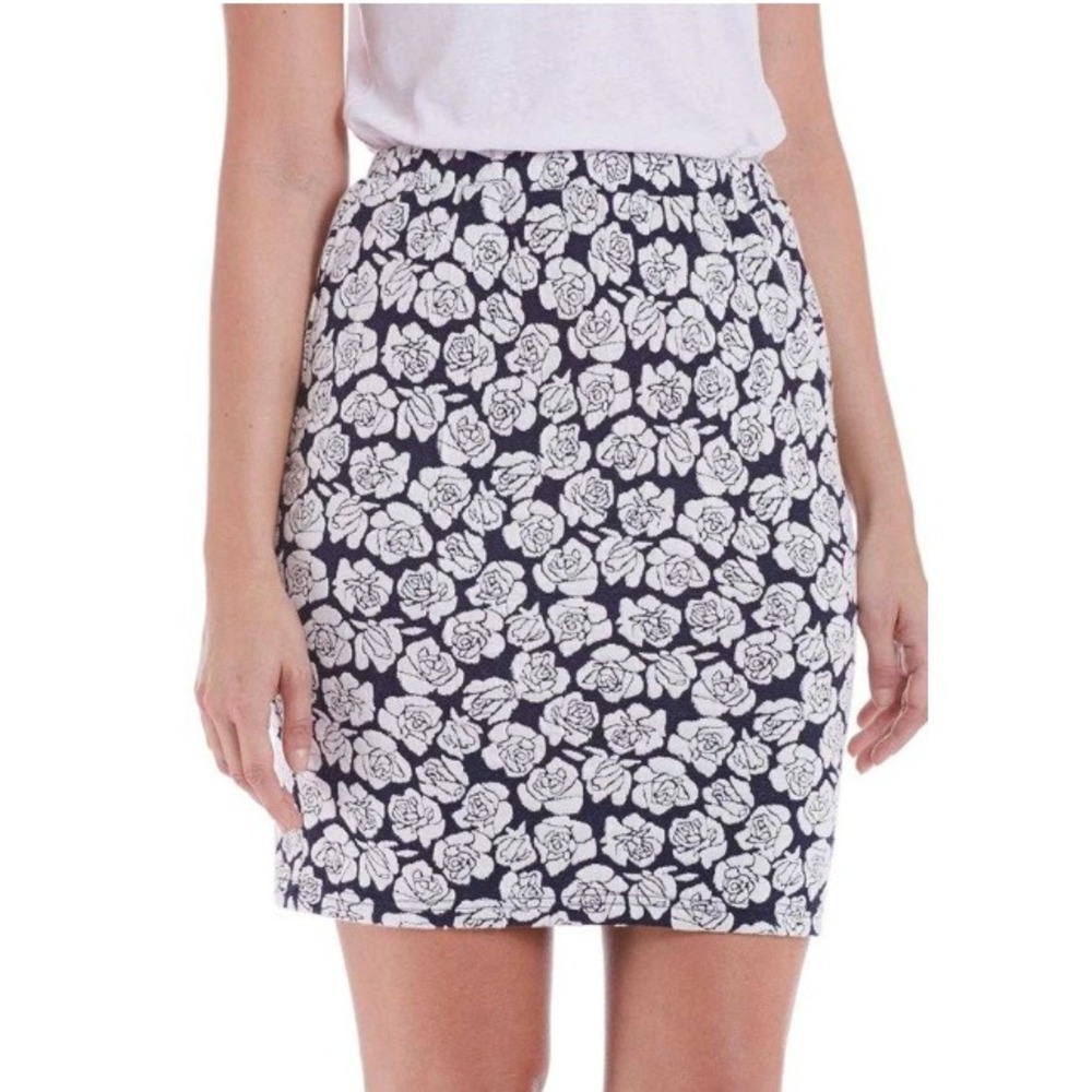 Poppy Lux Pippa Rose Jersey Skirt Navy Blue Floral High Waisted Comfy Size‎ 6